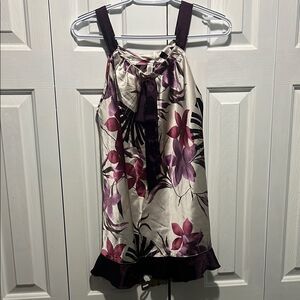 Gilligan & O'Malley Floral Satin Pajama Top - Purple and Cream